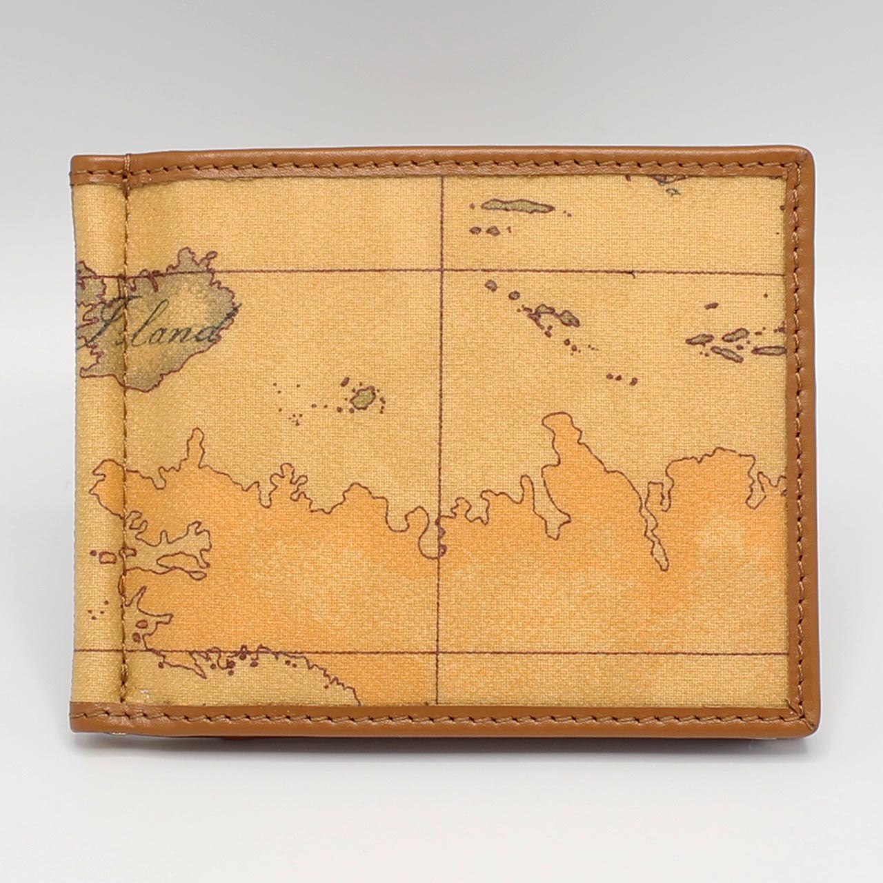 PRIMA CLASSE　プリマクラッセ　W111 -6000　(#26)　マネークリップ　二つ折り財布　スリム　世界地図柄　ブラウン　PVC　レザー（画像1~3枚目の柄目をお送りします。）　1A CLASSE