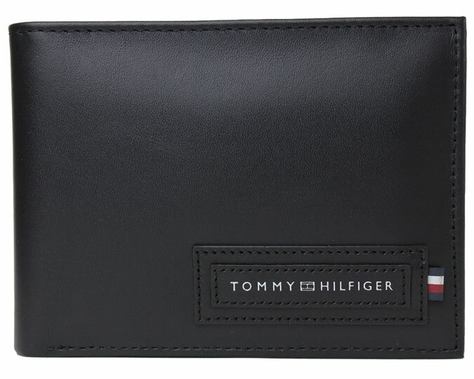 ■■■　訳あり特価商品　■■■　#189　TOMMY HILFIGER ≪トミーヒルフィガー≫　ふたつ折り財布　　AM0AM06009　ブラック　黒色　レザー　牛革　カード収納7カ所、フリーポケット4カ所　折財布※※ 財布正面にへこみ跡がございます。