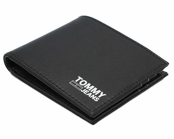 TOMMY HILFIGER ≪トミーヒルフィガー≫　ふたつ折り財布　小銭入れ無しスリム財布　AM0AM07019　ブラック　黒　リサイクルレザー　折財布　トミージーンズ　【送料無料】【★期間限定セール】