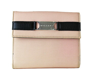 ■■■　訳あり特価商品　■■■　#40BVLGARI　≪ブルガリ≫　Wホック折財布　23317　ピンク　xブラックレザー　【送料無料】※　店内陳列ケース内蛍光灯の影響で、財布正面から底面にかけて色焼けし、ピンク色が薄く変色しております。（未使用品）