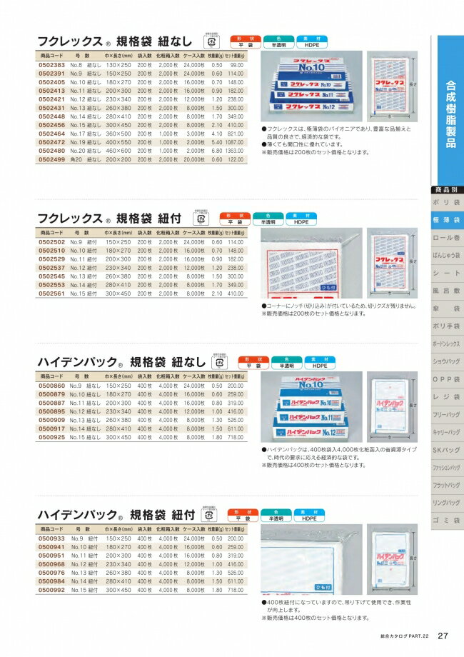 フクレックス　No.17　200枚　平袋　半透明　HDPE　0502464　福助工業