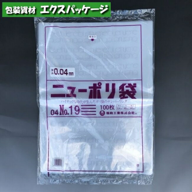 ニューポリ袋　0.04mm　No.19　100枚　平袋　透明　LDPE　0448869　福助工業