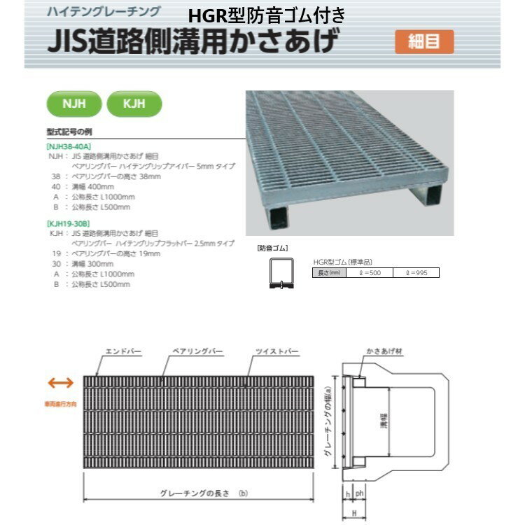 宝機材 ハイテングレーチング JIS道路側溝用かさあげ HGR型防音ゴム付 細目