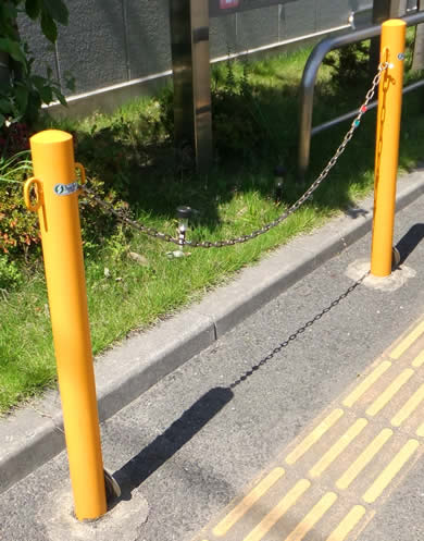 ポールタイプ鉄製車止めΦ101.6×H850 差込式フタ付き 南京錠 フック2ヶ付き『FP2-10SK』 格安 送料無料 DIY