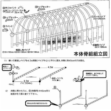 ビニールハウス 間口4.5m×奥行7.0m×高さ2.7m 9.8坪 蝶番式扉 埋め込み式 温室 野菜 育苗 園芸用 菜園ハウス 送料無料