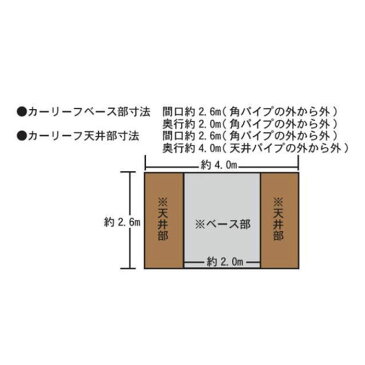 パイプ車庫 幅2.5m奥行4m高さ2.1mベース式テントカーポート 風に強いキャノピー形(角型) ブラック色PVCターポリン生地 法人個人送料無料