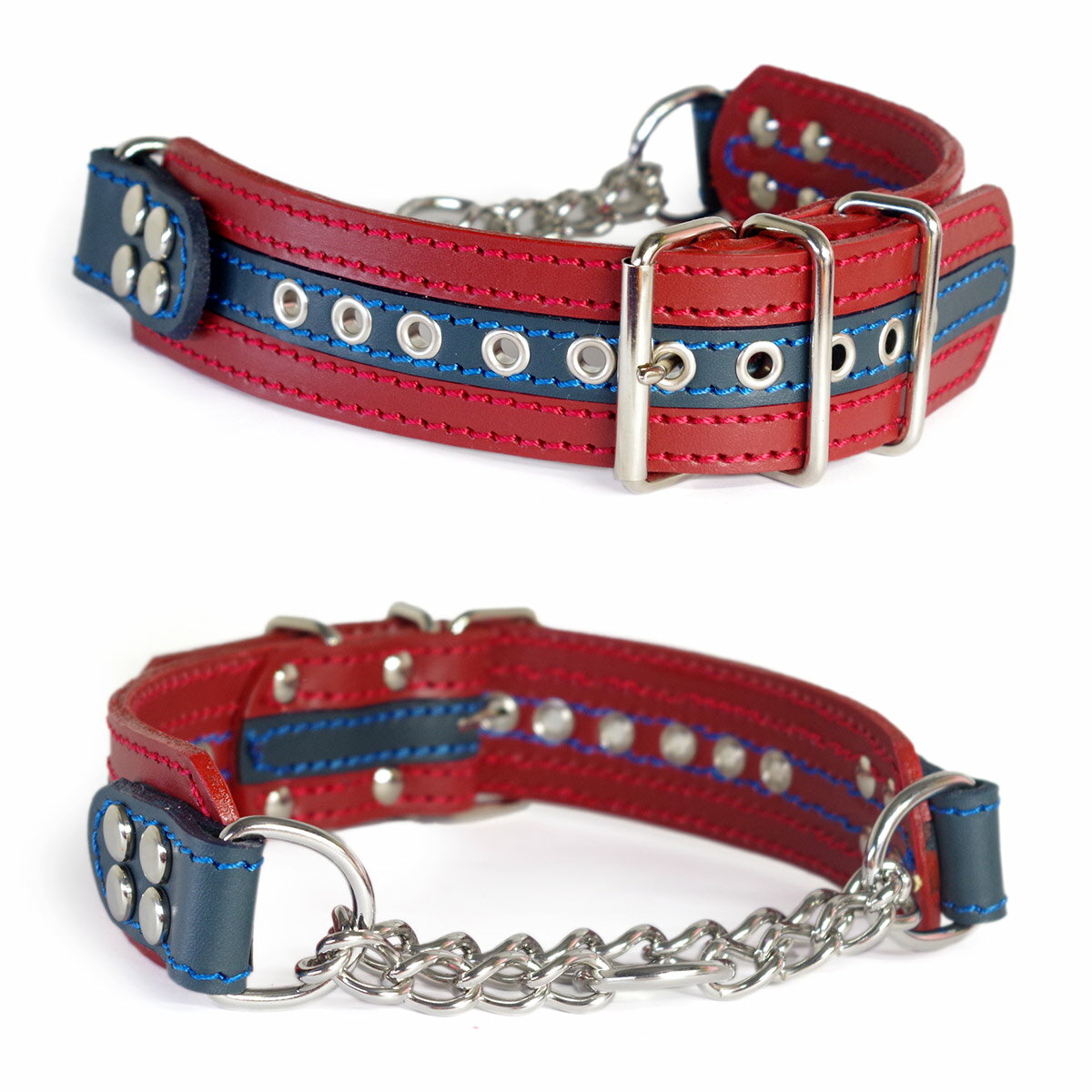 Leather （Large Dogs） - 大型犬用4cm Type チョーカー F000（赤+紺）