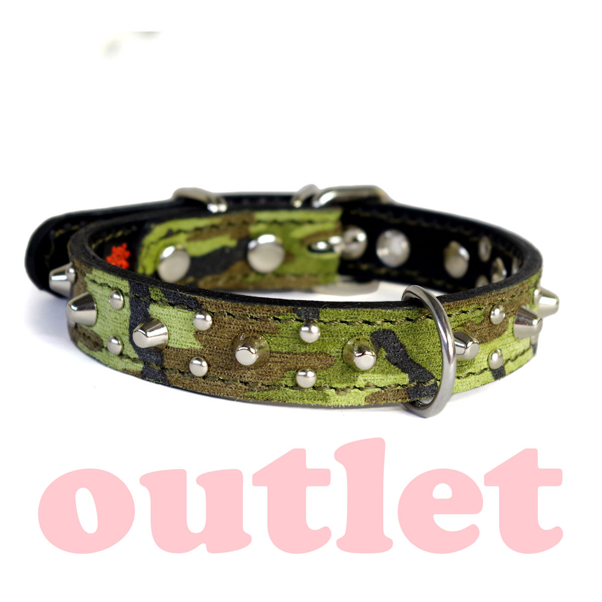 アウトレット：2cm幅 中型犬用 スタッズ 革 首輪(32cm）