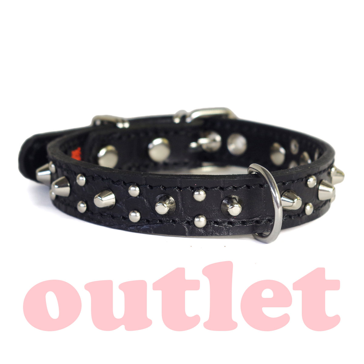 アウトレット：2cm幅 中型犬用 スタッズ 革 首輪(33cm）