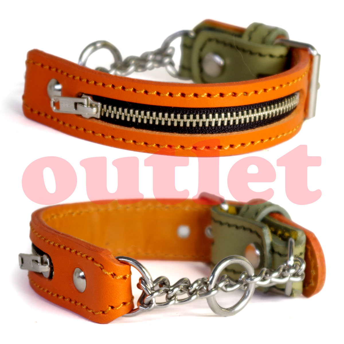 Leather （Small Dogs） - 小型犬用 2.5cm幅 革 ハーフチョーク(頭周り25.5cm)：アウトレット