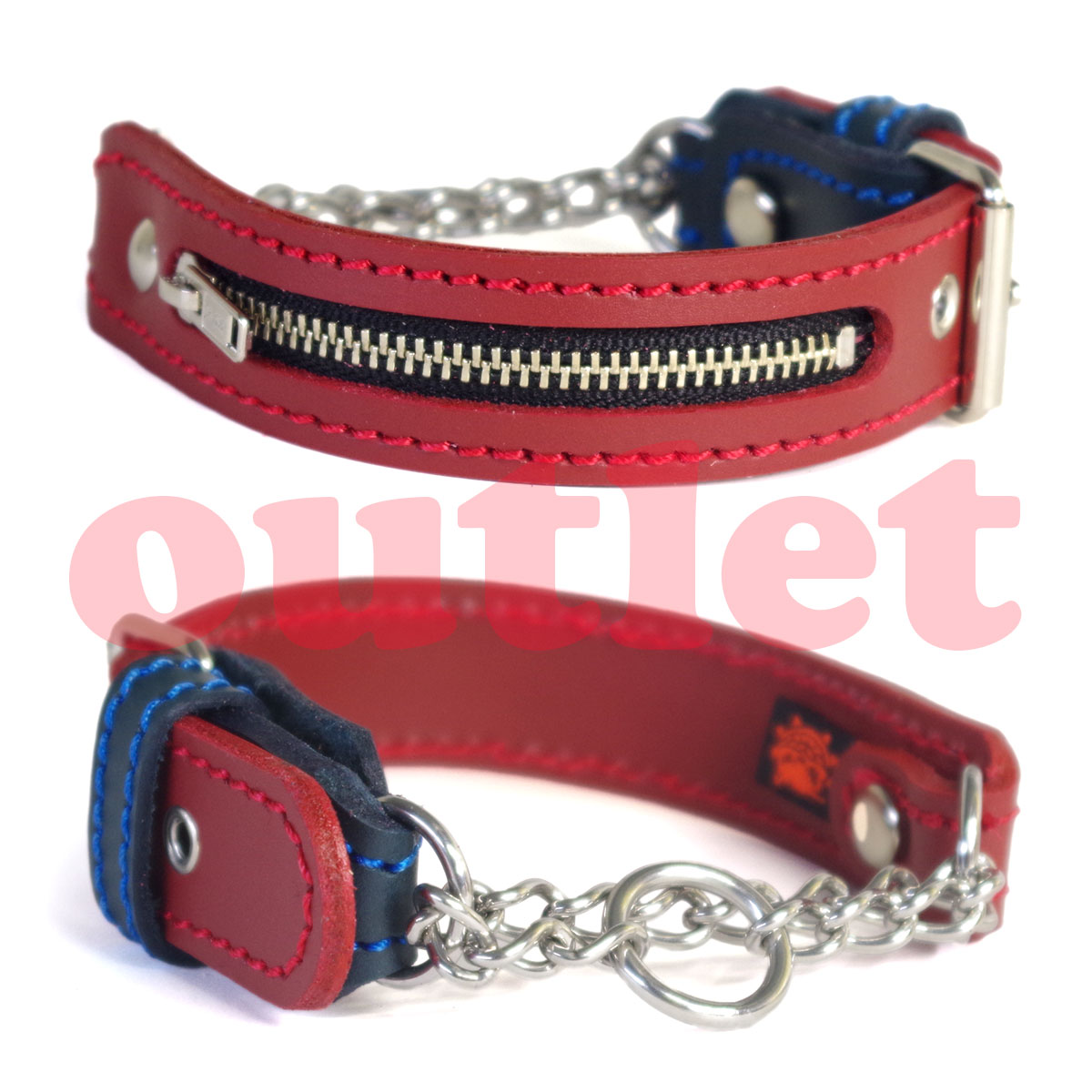 Leather （Small Dogs） - 小型犬用 2.5cm幅 革 ハーフチョーク(頭周り25.5cm)：アウトレット
