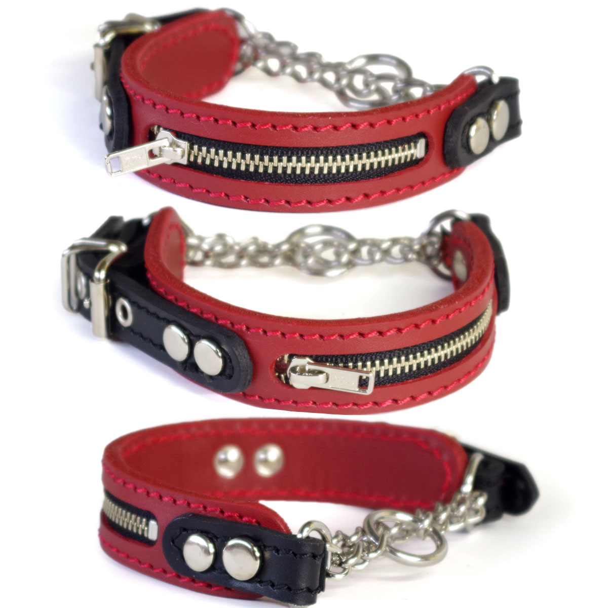 Rakuten - 革ハーフチョーク：Small Type チョーカー GB2 Zipper 赤+黒