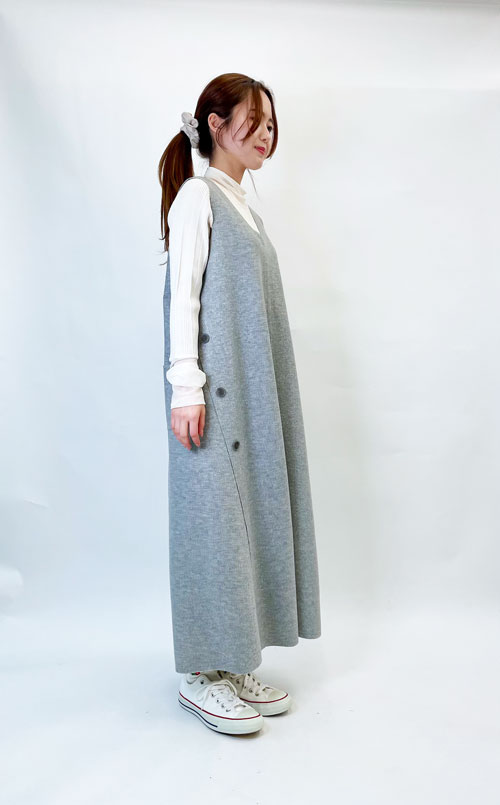 ジャンパースカート フリーサイズ ガノッシュ257-70363 30代 40代 50代 レディース カジュアル 秋 冬 ジャンスカ グレー　チャコール ganosch