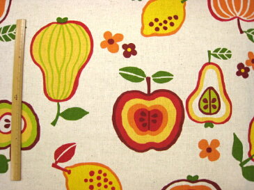 salon du fruit 綿麻 北欧風 フルーツ 生地 ( コットンリネン キャンバス ) Appelle le bonheur