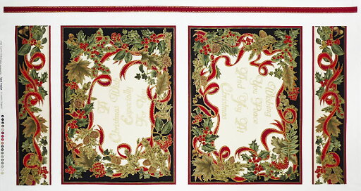 FF-2756 ヒイラギ,赤いリボン 金ラメ/クリスマス/ピローパネル 60*110 未完成品 コットンプリント生地 FF-2756 ヒイラギ,赤いリボン 金ラメ/クリスマス/ピローパネル 60*110 未完成品 コットンプリント生地