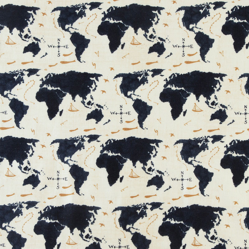 世界地図 クリーム MO-4686 コットンプリント生地