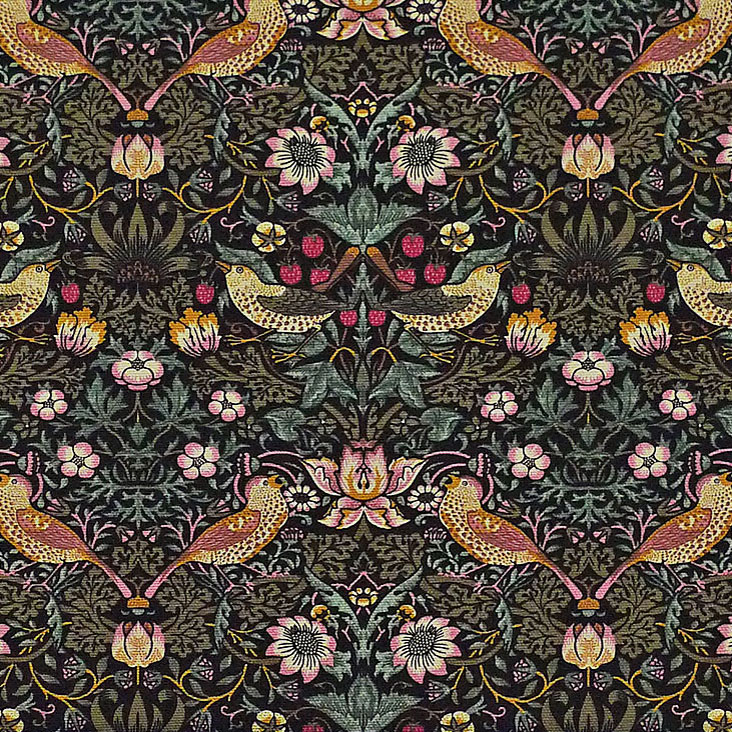 モリス ベスト・オブ・モリス いちご泥棒 ダマスク・ブラック・オックスフォード MO-3821 コットンプリント生地