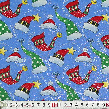 FT-2711 クリスマスの帽子 グリーン/赤 ブルー/銀ラメ コットンプリント生地