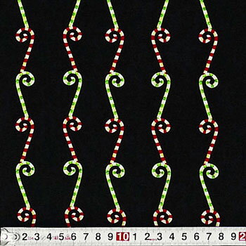 RJR-3011 赤と緑のキャンディバーのストライプ ブラック コットンプリント生地