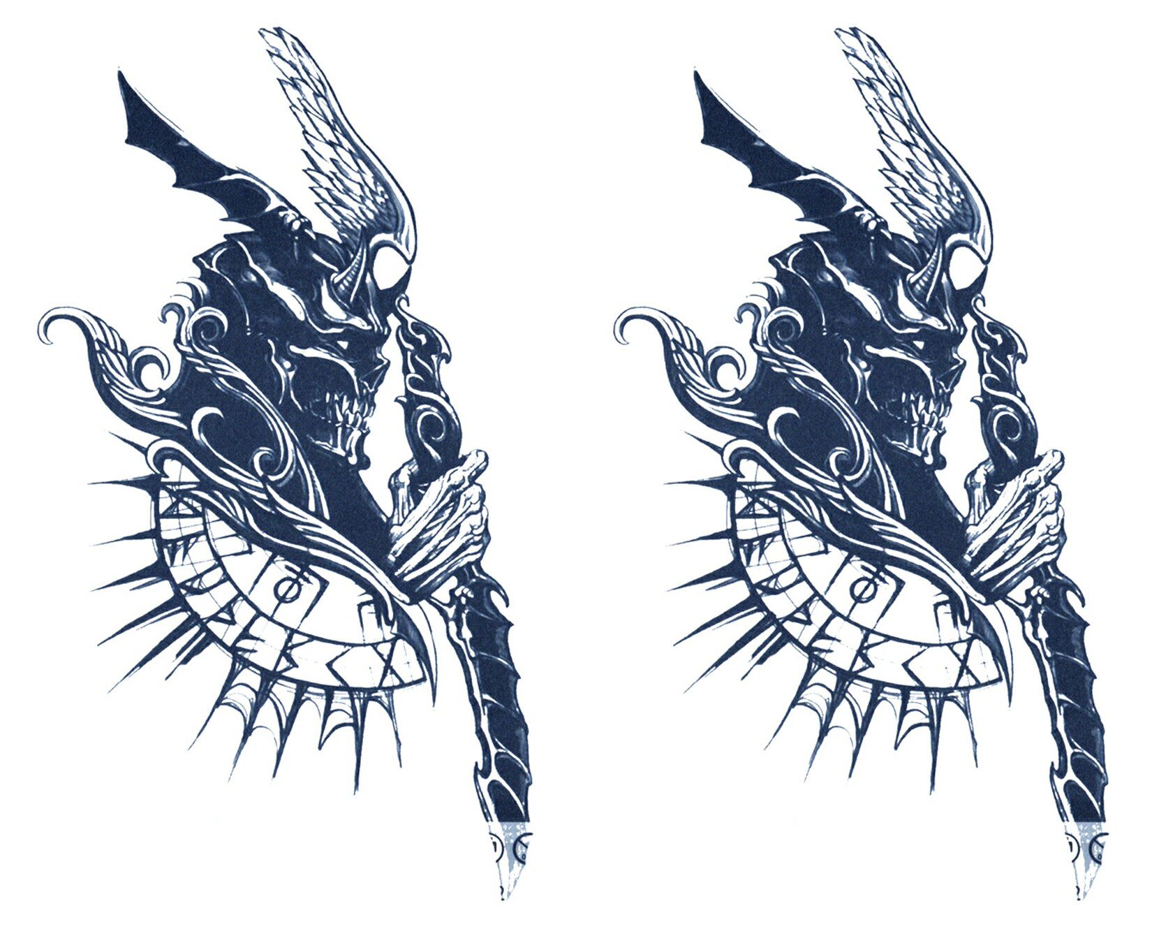 ジャグアタトゥー タトゥーシール 2週間で消えるタトゥー ヘナタトゥー 本物志向 髑髏 侍 2枚セット