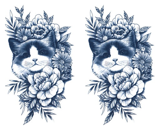 ジャグアタトゥー タトゥーシール 2週間で消えるタトゥー ヘナタトゥー 本物志向 猫 花 2枚セット ジャグアタトゥー タトゥーシール 2週間で消えるタトゥー ヘナタトゥー 本物志向 猫 花 2枚セット