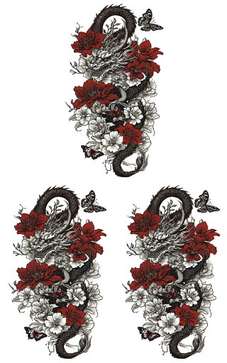 タトゥーシール 龍 花 蝶 hm1551 通常サイズ・3枚入り タトゥーシール 龍 花 蝶 hm1551 通常サイズ・3枚入り