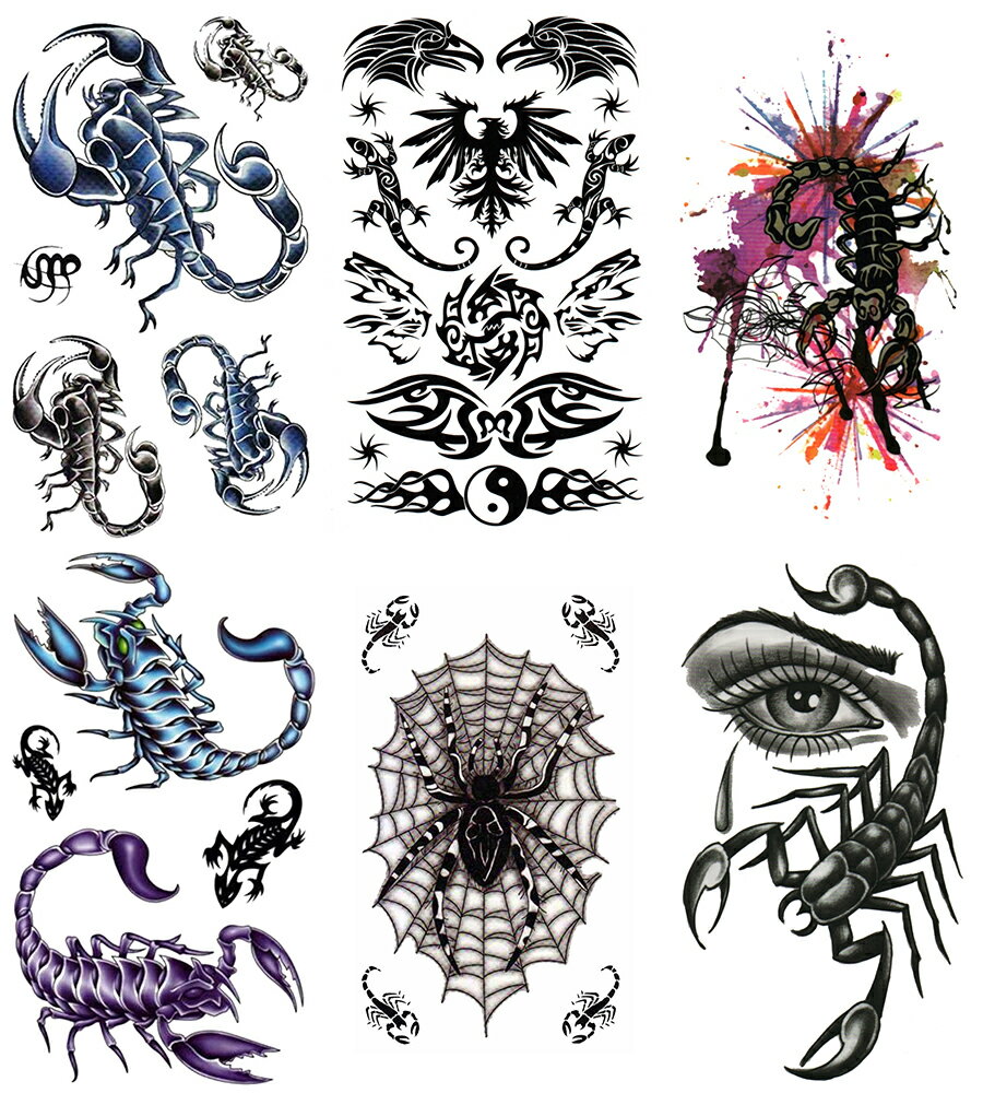 タトゥーシール トライバル サソリ 虎 蜘蛛 ［通常サイズ・6種6枚+2枚］ hm6033