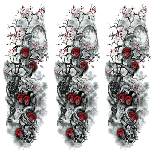 タトゥーシール タトゥーシール 肩から手首 髑髏 薔薇 tqb006【特長・3枚セット】 タトゥーシール タトゥーシール 肩から手首 髑髏 薔薇 tqb006【特長・3枚セット】
