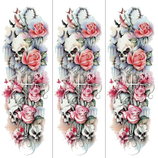 タトゥーシール タトゥーシール 肩から手首 クロス 薔薇 髑髏 tqb015【特長・3枚セット】 タトゥーシール タトゥーシール 肩から手首 クロス 薔薇 髑髏 tqb015【特長・3枚セット】
