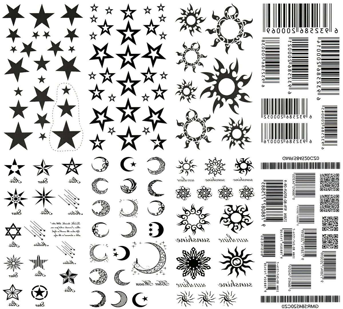 タトゥーシール 星 月 太陽 ［8種8枚セット+2枚］set115