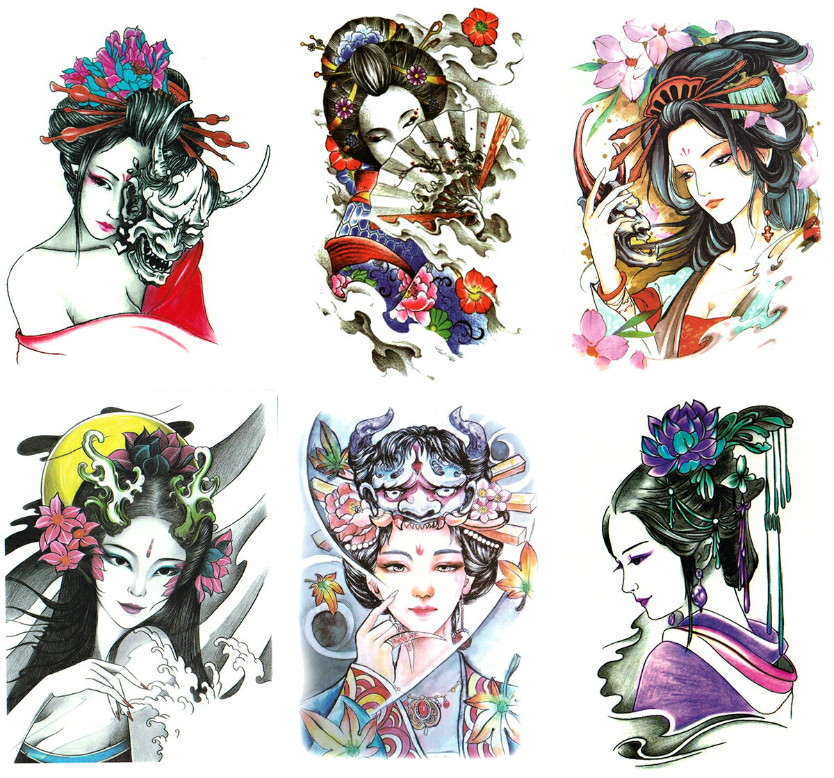 タトゥーシール 和服 美女 ［6種6枚セット+2枚］set201