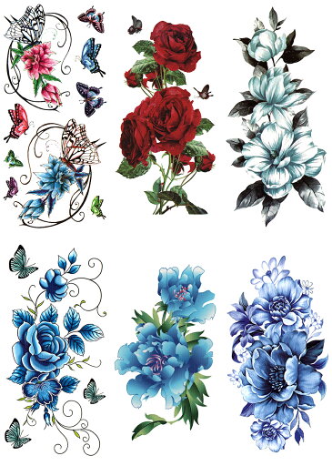 タトゥーシール 薔薇 花 バラ 蝶 【6種6枚セット+1枚】 ymx6005 タトゥーシール 薔薇 花 バラ 蝶 【6種6枚セット+1枚】 ymx6005