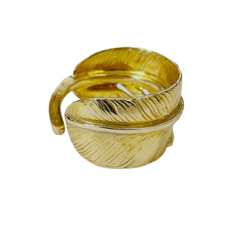 ゴールドカラー フェザー リング フリーサイズ フリーサイズ インディアンジュエリー真鍮 羽 ネイティブ系 イーグル フェザーリング シルバーアクセサリー メン...