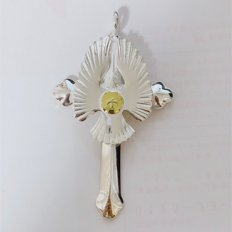 18金 ペンダントトップ ローズ付きクロス メタルクロス 18k ネックレストップ インディアンアクセサリー 復刻 おしゃれ ギフト プレゼント 贈り物