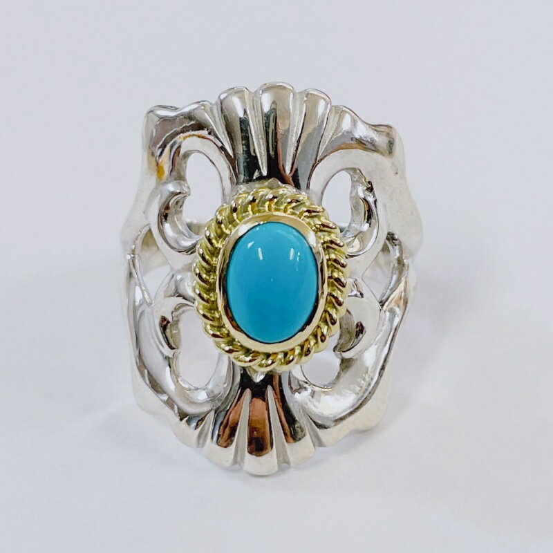 18金 指輪 メンズ リング 金縄ターコイズ付きキャストリング 18k 男性 お祝い おしゃれ かっこいい ギフト 贈り物 プレゼント