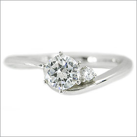 ダイヤモンド婚約指輪 サイズ直し一回無料 0.2ct E VS2 EXCELLENT H&C 3EX アンシンメトリーライン6本爪D1 プラチナ Pt900 婚約指輪（エンゲージリング）