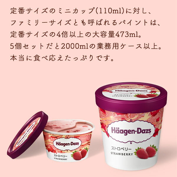 F・Bクリエイトのお中元 アイス アイスクリーム スイーツ ギフト ファミリーサイズ ハーゲンダッツ パイント 苺 ストロベリー 473ml 5個 セット いちご 詰め合わせ 送料無料 誕生日 プレゼント 2026 楽天 セット 御祝い 内祝い｜アングル3