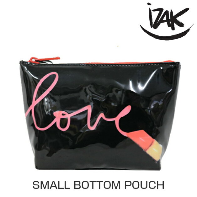 IZAK　アイザック　コスメポーチ　SMALL BOTTOM POUCH ビニルポーチ　コスメバッグ　ケース　化粧道具入れ　LOVE　ブラック　小物入れ　コスメ雑貨　DI-STBP04-LOV iZAK 小さめ　展示品　キズあり　送料無料　値下げ