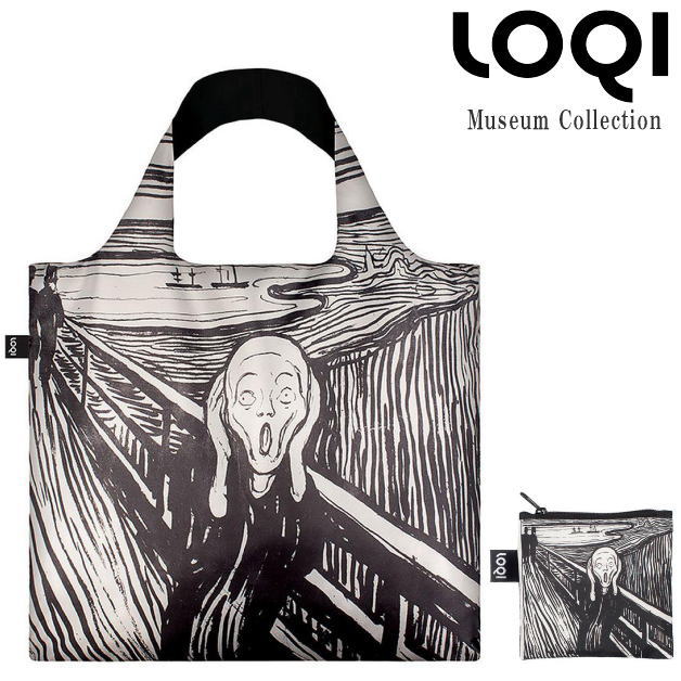 ローキーエコバッグ　MUSEUM Collection　Munk　The Scream,1895　エドワード・ムンク　ムンクの叫び　折りたたみポーチ付き　ミュージアム　EM.SC　ナイロン　ギフト 　プレゼント　ローキー　メール便可　LOQIのサムネイル