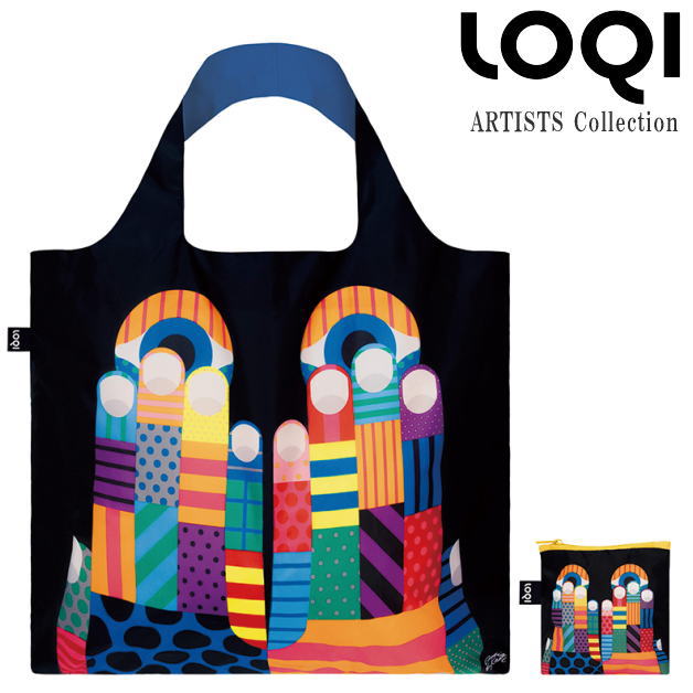 ローキー エコバッグ ローキーエコバッグ　ARTISTS Collection　CRAIG & KARL Don't Look Nowt Recycled Bag　クレイグ & カール ドント　ルック　ナウ　リサイクルバッグ　ドット　水玉　ブルー　表裏　折りたたみポーチ付き　CK.DL　プレゼント　ローキー　LOQI　メール便可