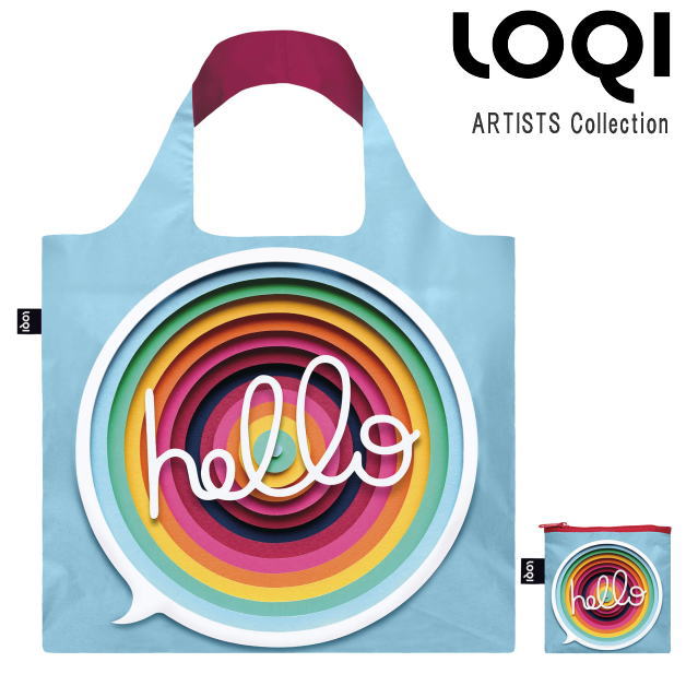 ローキー ローキーエコバッグ　ARTISTS Collection　OWEN GILDERSLEEVE Hello Recycled Bag　オーウェン　ギルダースリーブ　ハロー　リサイクルバッグ　折りたたみポーチ付き　アーティストコレクション　OW.HE　ナイロン 　プレゼント　ローキー　LOQI　メール便可