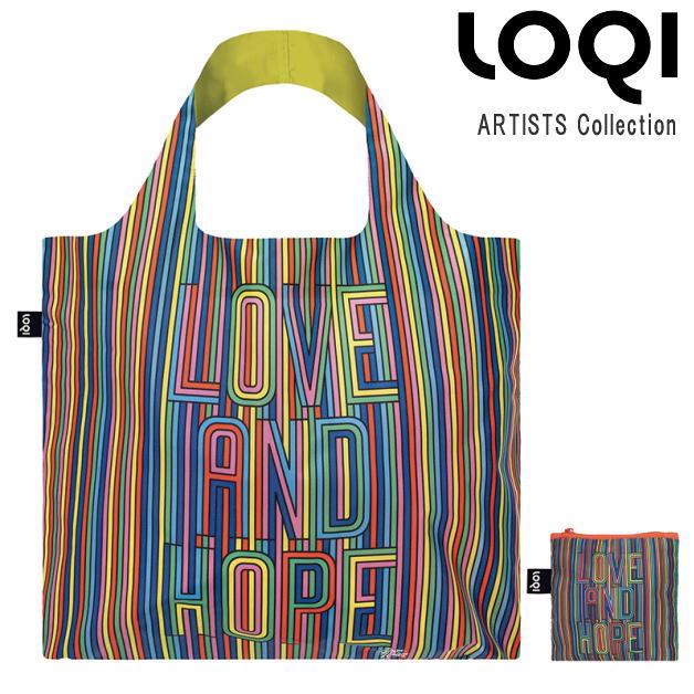 ローキーエコバッグ　ARTISTS Collection STEVEN WILSON STUDIO Love & Hope Recycled Bag　スティーブン ウイルソン ラヴ ＆ ホープ　リサイクルバッグ　折りたたみポーチ付き　アーティストコレクション　SW.LH　ナイロン 　プレゼント　ローキー　LOQI　メール便可