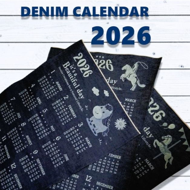 2026カレンダー　araiyan　デニムカレンダー　令和8年　暦　午年　壁かけカレンダー　デニム地　ジーン..