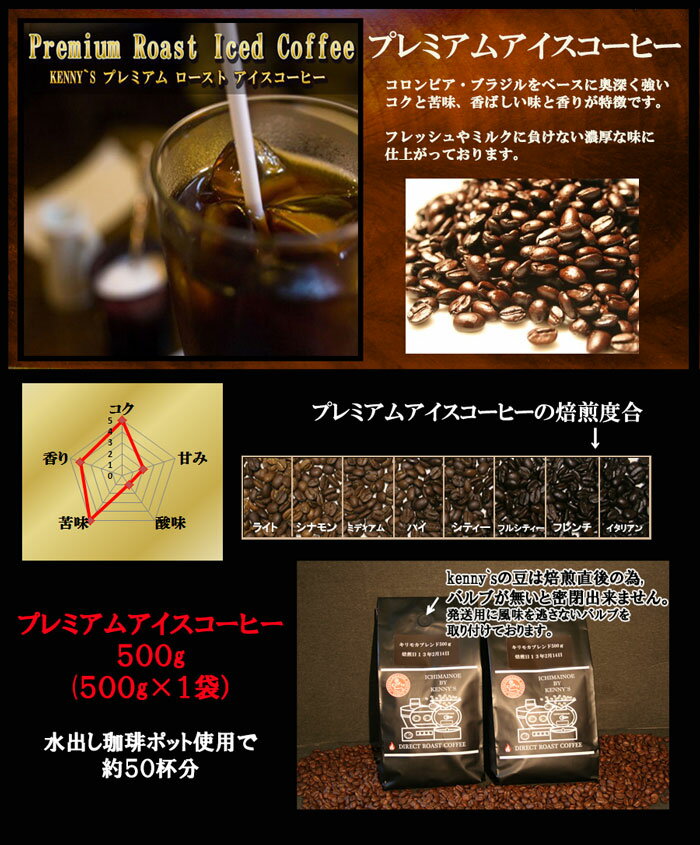 ★プレミアムアイスコーヒー★500g★送料無料＆赤字覚悟企画専用メール便ギリギリの500g発送送料無料 水出しコーヒー　　お試し　コーヒー豆　珈琲豆　珈琲【メール便】