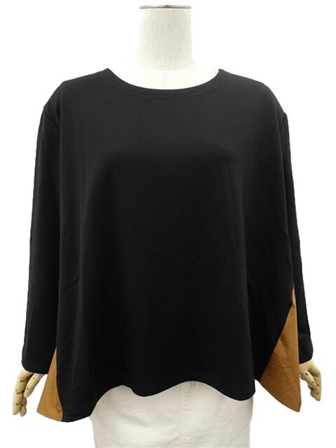 未使用品 ドロップショルダー 長袖 ラウンドネック チュニック M ブラック/ブラウン ライトブルー 【メール便可】 【中古】