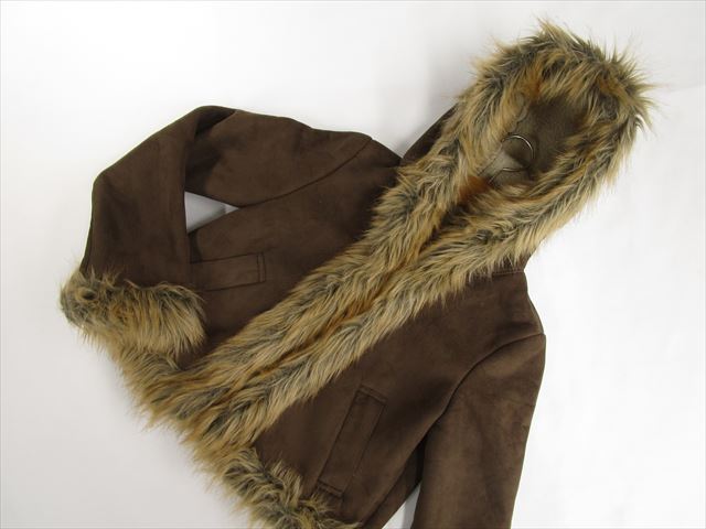 美品 ミッシェルクラン iiMK MICHEL KLEIN 長袖 フード付き フェイクスウェードコート 38 ブラウン系 【中古】