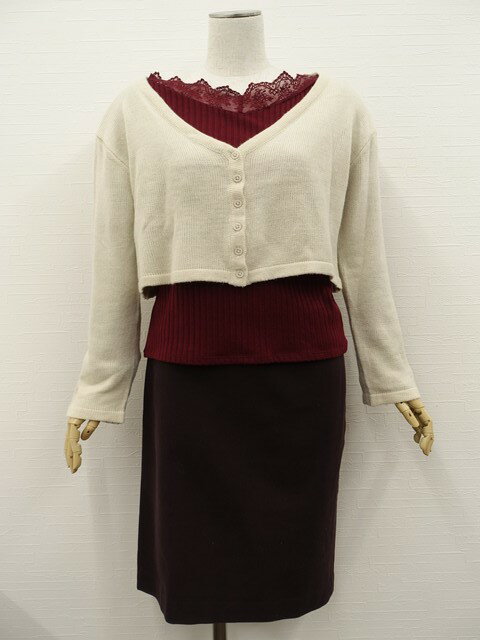 美品 apres jour mignon&Apres jour&UNITED ARROWS TOKYO 長袖ニットカーディガン+長袖カットソー+ひざ丈セミタイト...
