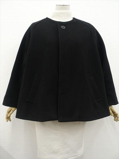 美品 洗える ラグランスリーブ 長袖 ノーカラーコート L ブラック 【中古】