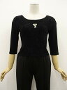 美品 MS COLLECTION 洗える 七分袖 ラウンドネック カットソー ダンス ブラック地 シルバー ペイズリー柄 【メール便可】 【中古】