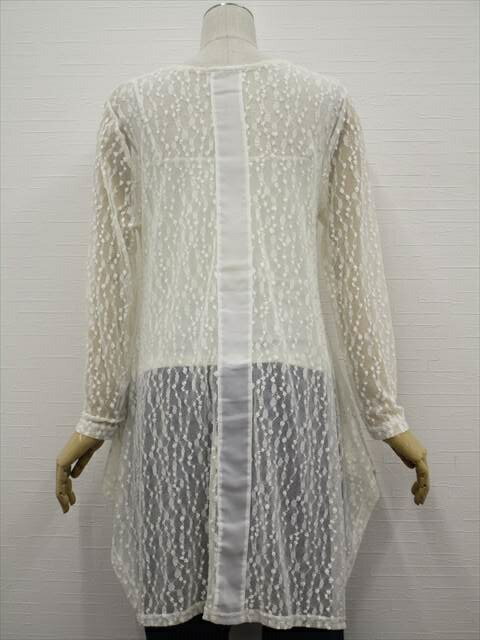 80%OFF 定価\5,800 新品タグ付 STYLE MAGIC 長袖 ラウンドネック レースチュニック M-L アイボリー 総柄 刺しゅう 【メール便可】 【中古】